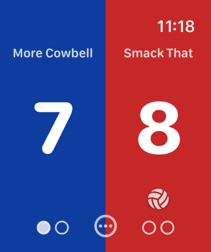 VBScore 1.1.0 Apple Watch live score screen