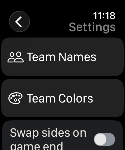 VBScore 1.1.0 Apple Watch settings screen
